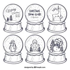 four snow globes with christmas decorations