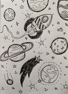 a drawing of different planets and stars