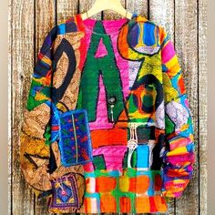 Sweater Colorful Art Size Large Small And Medium New Small Medium Large Colorful Patchwork Casual Sweater, Colorful Casual Patchwork Sweater, Multicolor Printed Long Sleeve Sweater, Artsy Multicolor Crew Neck Top, Casual Multicolor Graphic Print Sweater, Multicolor Printed Crew Neck Sweater, Multicolor Graphic Print Sweater For Fall, Multicolor Graphic Print Sweater For Spring, Multicolor Graphic Print Spring Sweater