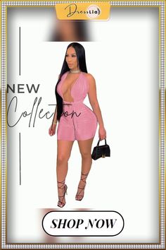 Sexy Solid Color Women Hollow Out Sleeveless Deep V Neck Halter Lace Up Bodycon Romper Pink Sleeveless Crop Top For Night Out, Sleeveless Crop Top For Date Night, Sleeveless Crop Top For Date Night Summer, Pink Sleeveless Halter Top For Club, Pink Sleeveless Tank Top For Club, Chic Sleeveless Crop Top For Going Out, Flirty Sleeveless Crop Top For Date Night, Chic Sleeveless Halter Top For Club, Flirty Sleeveless Halter Top For Club