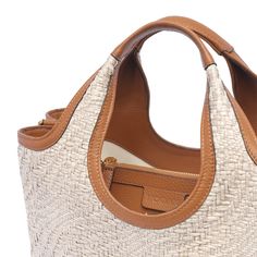 100% Rafia, 100% Calf Leather | Hogan Women's H-bag Small in Beige | SS24 Designer Tan Satchel Bag, Luxury Tan Bag For Shopping, Designer Tan Bag With Top Carry Handle, Designer Baguette Bag With Detachable Handle For Daily Use, Designer Tan Bag For Daily Use, Designer Shoulder Bag With Removable Pouch For Errands, Luxury Tan Tote Bag, Designer Bags With Detachable Handle For Everyday, Designer Crossbody Shoulder Bag For Errands