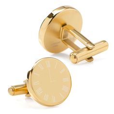 Preserve a special date and time with these unique gold Custom Clock Engravable Cufflinks. Enter two initials, a date, and a time, and we'll help you remember your wedding day, first date, or any other meaningful occasion forever. Our cufflinks will stand up to wear and maintain their sleek, shiny look thanks to being crafted from durable stainless steel. Timeless Gold Watch For Gift, Timeless Gold Watch As A Gift, Timeless Gold Watch As Gift, Timeless Engraved Business Cufflinks, Timeless Engraved Cufflinks For Business, Formal Gold Jewelry With Subdials, Timeless Watches With Date Display As A Gift, Timeless Gift Watches With Date Display, Timeless Watch With Date Display As Gift