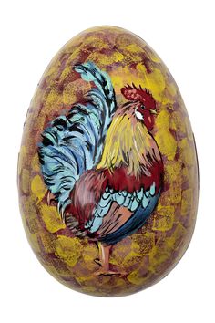 a painted egg with a rooster on it