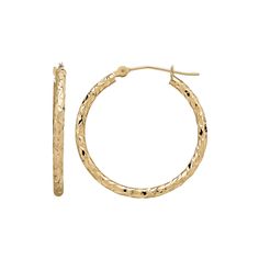 A diamond-cut texture gives these Everlasting Gold 10k gold hoop earrings striking beauty. Click on this JEWELRY & WATCHES GUIDE to learn about fit, styles, materials and more!EARRING DETAILS Diameter: .98 in. Backings: click-it Metal: 10k gold Size: One Size. Gender: female. Age Group: adult. Striking Beauty, Gold Hoops, Gold Texture, Gold Hoop, Gold Hoop Earrings, 10k Gold, Diamond Cut, Gender Female, To Learn