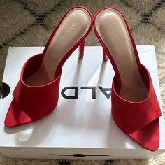 Aldo | Red Suede Heel. Never Worn. Size 6 Elegant Red Synthetic Heels, Pink Suede Heels, Red Suede Heels, Aldo Heels, Leopard Shoes, Gladiator Heels, Rhinestone Heels, Tan Heels, Peep Toe Shoes