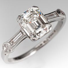 an old mine cut diamond ring with baguets