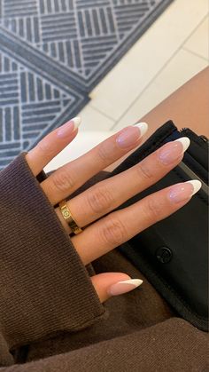 Long Rounded French Tip Nails, Round Nails Acrylic French Tip, Natural French Tip Almond Nails, Round French Tips Acrylics, Long Round French Nails, Xs Almond Nails French, Classic Almond French Nails, Round French Tip Nails Acrylics Long, French Tip Nails Different Shapes