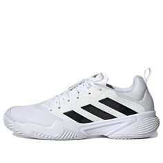 adidas Barricade Tennis Shoes 'White Black Silver' ID1548 Adidas High-top Tennis Sneakers, Adidas High-top Sneakers For Tennis, White Cushioned Running Shoes For Tennis, White Adidas Tennis Sneakers, White Adidas Lace-up Running Shoes, White High-top Running Shoes For Tennis, White Synthetic Tennis Sneakers, White High-top Tennis Shoes, Lace-up Running Shoes With Boost Midsole For Tennis