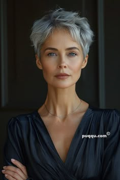 Going Grey Pixie Haircut, Haircuts For Gray Hair, Short Ankara Dresses, Grey Hair Looks, Gray Hair Pixie Cuts, Short White Hair, Grey Curly Hair