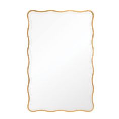 an empty white and gold framed mirror on a white background with clipping for text