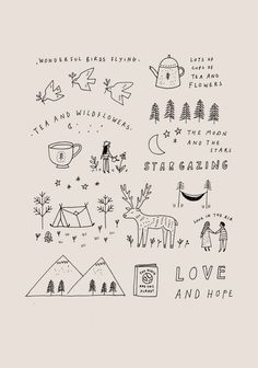 an illustrated drawing with the words love and hope