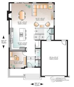 the floor plan for a two story house with an open kitchen and living room area