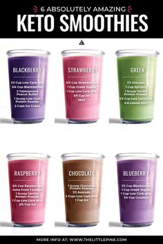 six different types of smoothies with the words keto smoothies written on them