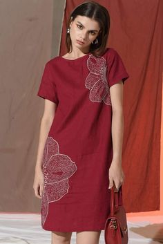 Dress Design For Women, Silk Dress Design, Raw Silk Dress, Hand Painted Dress, Stylish Short Dresses