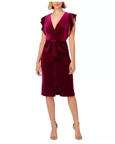 Women's Dresses by Occasion - Macy's Casual Wedding Guest Dresses, Velvet Cocktail Dress, Surplice Dress, Daytime Dresses, Pink Midi Dress, Stretch Velvet, Faux Wrap Dress, Adrianna Papell, Flutter Sleeves