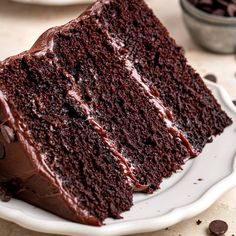 a piece of chocolate cake on a plate with a fork