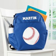 Your little one will love to show off at school this year with their very own personalized backpack! Featuring a baseball, this backpack can be personalized with any name up to 9 characters. Perfect for school supplies, toys, travel, and more! Size: 14\. Color: Blue. Blue Personalized Standard Backpack, Customizable Blue Standard Backpack, Personalized Blue Standard Backpack, Girls Backpacks, Personalized Backpack, Blue Backpack, Girl Backpacks, At School, Walmart Shopping