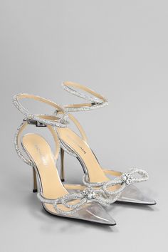 Pumps in silver leather, pointed toe, ankle strap, crystals detail, bow detail, 100% leather, heel 115mm, Made in Italy Mach And Mach Heels Wedding, Fashion Basics, Crystal Heels, Wedding Heels, Womens Shoes High Heels, Pink Heels, Fashion Fits, Card Holder Leather, High Heel Pumps