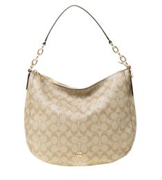 Coach Signature Canvas and Leather Elle Hobo Bag Beige F39527. Coach Coated Canvas Bag With Zipper Pocket, Coach Crossbody Hobo Bag With Zipper Closure, Classic Canvas Shoulder Bag With Gold-tone Hardware, Everyday Gold Hobo Bag With Zipper Closure, Gold Hobo Bag With Gold-tone Hardware For Travel, Coach Satchel Shoulder Bag With Zipper Pocket, Coach Shoulder Bag With Double Handle And Zipper Pocket, Gold Bags With Gold-tone Hardware In Coated Canvas, Gold Bags With Gold-tone Hardware And Coated Canvas