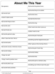 a printable worksheet with the words about me this year