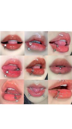 various images of different lips with piercings