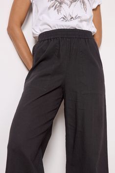 The linen pants you will want to live in. The Shae Pant from Michael Stars has a high-rise waist, elastic waistband, and a relaxed wide-leg silhouette. Pair with your favorite button-down and sandals for a cool and comfortable look. Star Clothing, Linen Pant, Brand Style Guide, Fresh Kicks, Fashion 101, Michael Stars, Shoe Size Conversion, Spring Trends, Sneaker Brands