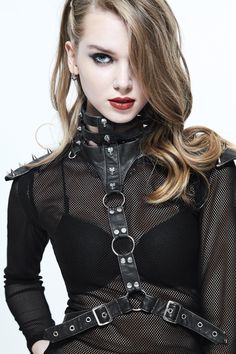 Discover the perfect street/urban fashion accessory with this gothic black leather women's body harness featuring silver neck and body straps. shop now for a unique and stylish look! Harness Women, Garter Dress, Body Straps, Goth Fits, Goth Outfit Ideas, Gothic Pants, Leather Garter, Gothic Tops, Gothic Looks