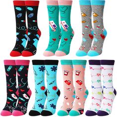 PRICES MAY VARY. Sufficient Quantity: you will receive 7 pairs of colorful socks and they offer you different colors to choose from, satisfying your daily match and replace needs; The stylish designs will make you look more attractive and bring you good moods every day Novelty and Funny: these novelty socks feature the designs of various patterns, such as stethoscope, nurse's uniform, and nurse related theme groups, and combine them with vibrant colors, which are adorable and easy to draw your a Nurse Style, Nurse Socks, Nurse Birthday, Nursing Fashion, Funny Nurse, Nurse Uniform, Crew Sock, Christmas Gifts For Girls, Funny Socks