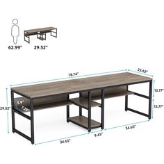 an image of a table and shelf with measurements