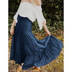 Navy Blue Bohemia Pleated High Waist Maxi Skirt Blue Flowy Tiered Maxi Skirt, Blue Flared Maxi Skirt For Vacation, Bohemian High Waist Lined Maxi Skirt, Blue Flowy Maxi Skirt For Vacation, Flowy Blue Maxi Skirt For Vacation, Blue Tiered Lined Maxi Skirt, Bohemian Skirted Bottoms In Blue, Blue Tiered Maxi Skirt With Lining, Bohemian Blue Skirted Bottoms