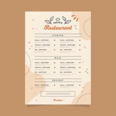 a restaurant menu on a brown background