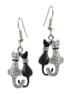 Double Cat Pendant Earrings Cat Earring, Magical Crystal, Mountain Jewelry, Black And White Cat, Cat Pendants, Earrings Pendant, Cat Necklace, Cat Earrings, Crystal Shop