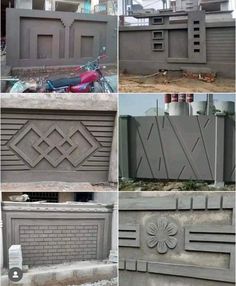 several pictures of different designs on the side of a building