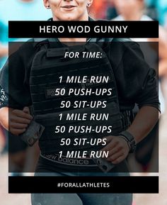 a woman running with the words hero wod gumy for time on her chest