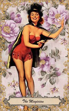 a woman in a red bathing suit and hat with flowers on the wall behind her