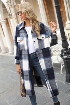 Trench Coats Women Long, Checkered Coat, Fall Fashion Coats, Plaid Shirts, Flannel Jacket, Plaid Coat, Jacket Outfit, Plus Size Kleidung