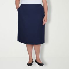 Slip into our suit skirt for a polished and professional look.Front Style: Flat FrontClosure Type: Elastic BackPockets: 2 Side Slip PocketsRise: At WaistApparel Length: 27.5 InchesFiber Content: 100% PolyesterFabric Description: WovenLining: UnlinedSkirt Length: Knee LengthCare: Machine WashSkirt Type: Pencil SkirtsCountry of Origin: Imported Classic Workwear Skirt Suit With Lined Skirt, Classic Blue Mini Skirt, Pencil Skirt Suit With Lined Skirt For Work, Classic Blue Skirt With Pockets, Classic Mini Skirt With Pockets For Work, Classic Workwear Skort In Short Length, Classic Short Length Skort For Workwear, Classic Short Skort For Workwear, Workwear Skirt With Side Pockets