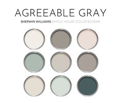 six different shades of paint with the words agreeable gray