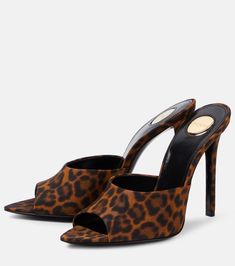 Goldie 110 leopard-print mules in brown - Saint Laurent | Mytheresa Louis Vuitton Heels, Brown Mules, Leopard Print Shoes, Leopard Heels, Saint Laurent Shoes, Dream Shoes, Sandal Fashion, Lining Fabric, Designer Jewelry