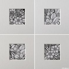 four square pictures with flowers and leaves drawn on them, each one has a different color scheme