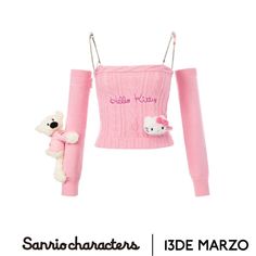 13DE MARZO Hello Kitty Bear Knit Camisole Top Rose Shadow Rose Shadow, Knit Camisole, Bullet Journal Banner, Preformance Outfits, Pink Hello Kitty, Kawaii Fashion Outfits, Embellished Jeans, Mood Board Fashion, Knitted Top