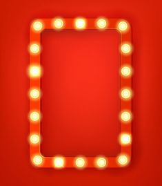 an illuminated light frame on a red background