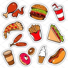 various fast food stickers - food objects