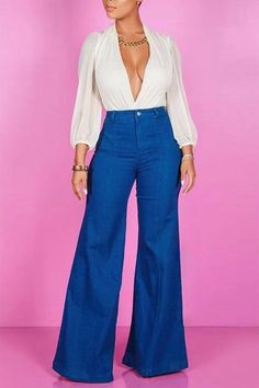 Authentic Online Clothing Store High Waisted Bell Bottom Jeans, Buttons Design, Stretch Denim Fabric, Cheap Jeans, Bell Bottom Pants, Denim Flares, Bell Bottom, Wide Leg Denim, Pants Trousers