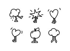 the icons are drawn in black and white, including an apple, star, heart, arrow