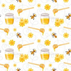 bees and honeycombs on a white background with flowers - food objects objects characters