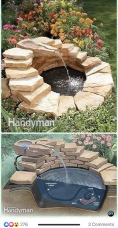 an image of a backyard fire pit with water coming out of the top and bottom