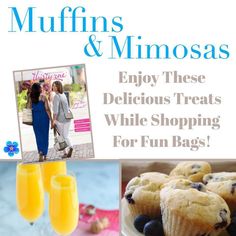 the cover of muffins and mimosas is shown with two glasses of orange juice