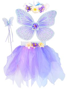 PRICES MAY VARY. Material: 100% Polyester. Girls Fairy Costume Set with Butterfly Wings Tutu Wand and Halo Headband ( Silvermist Fairy Costume Kids, Butterfly Baby Dress Fairy Wings, Purple Fairy Costume, Girls Fairy Costume, Baby Shower Background, Purple Fairy, Halo Headband, Fairy Birthday Party, Fairy Gifts