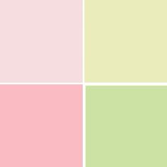 four squares with different colors in the same color scheme, one pink and one green